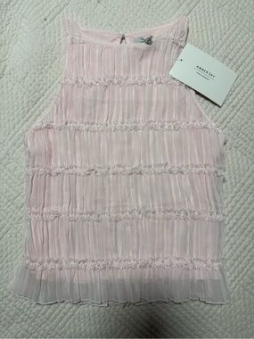 NWT Amber Sky Blush Pink Lace Ruffle Tiered Chiffon Coquette Tank Top M